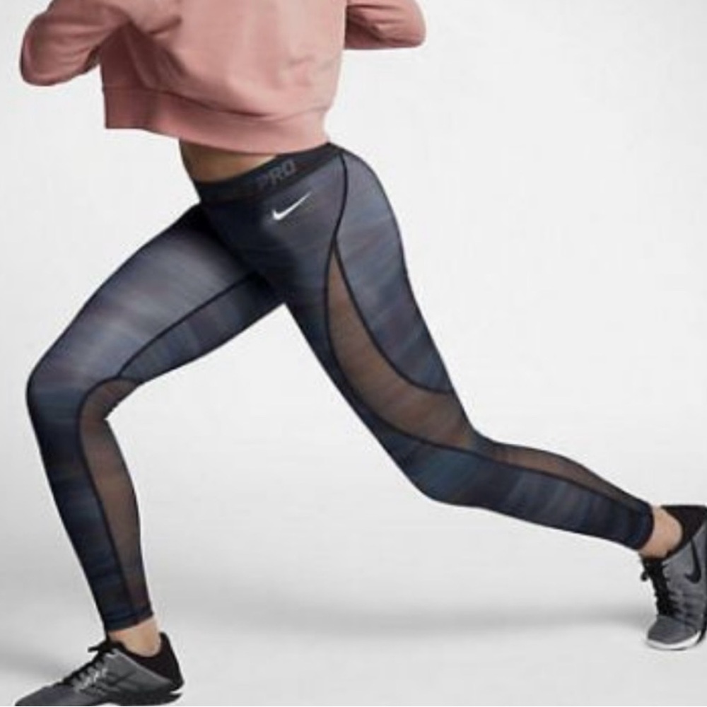 NIKE PRO Rainbow‎ HyperCool Wind Wrap Mesh Panel Active Full Length Legging Sz S